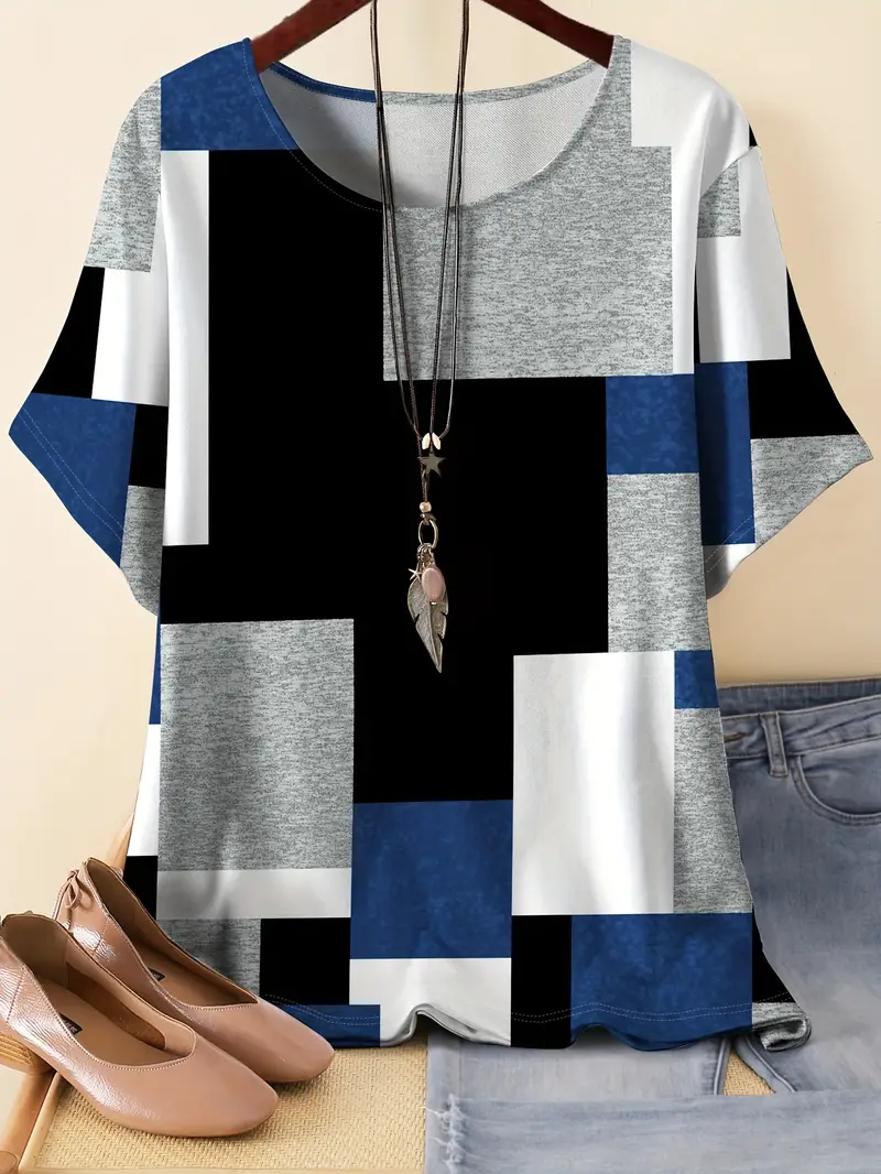 Chemise grande taille à Imprimé noir gris bleu blanc taille 4XL