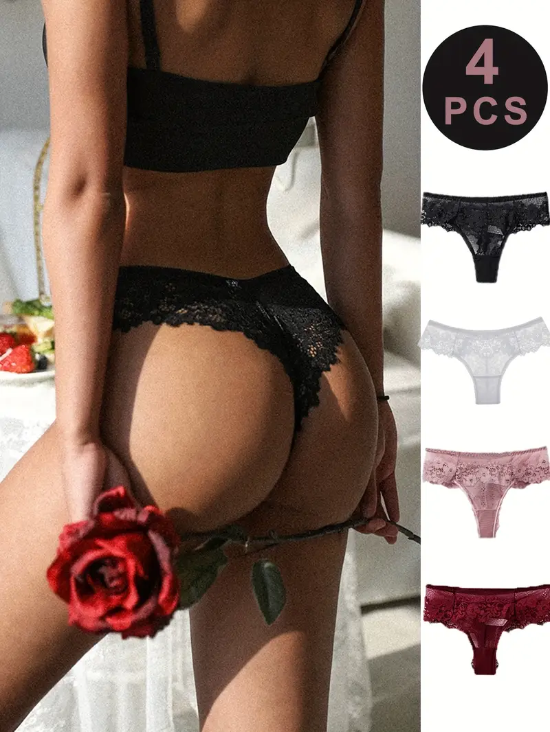 4 Strings en dentelle sexy - Mélange de Nylon & Spandex respirant taille XL