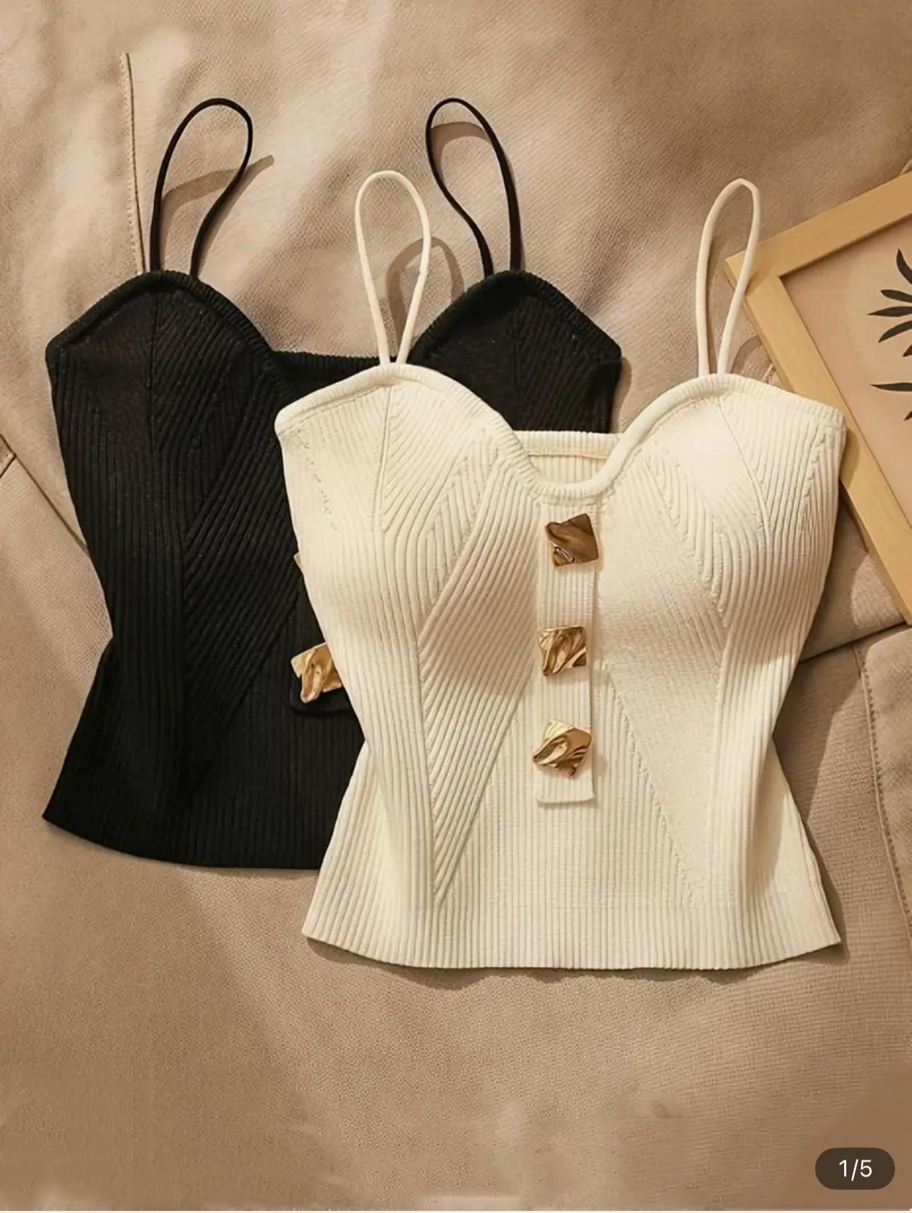 Débardeurs à bretelles noir & beige - Hauts sans manches à dos ouvert taille unique