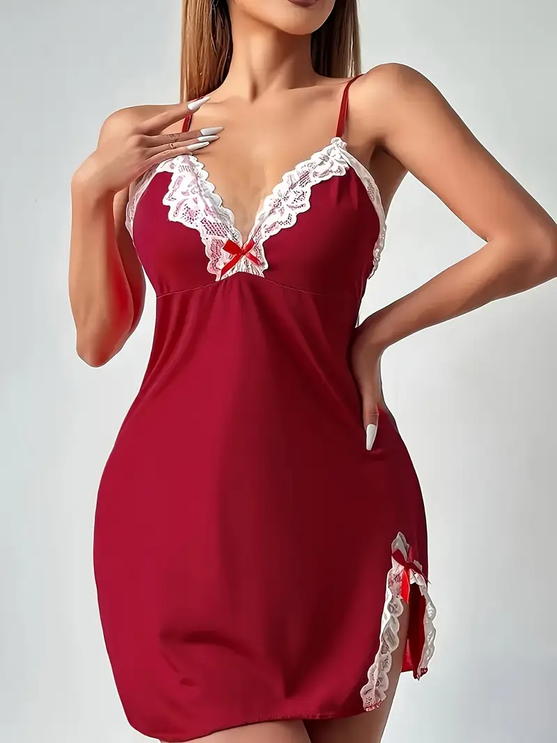 Chemise de Nuit cramoisie élégante sans manches à dentelle taille XL