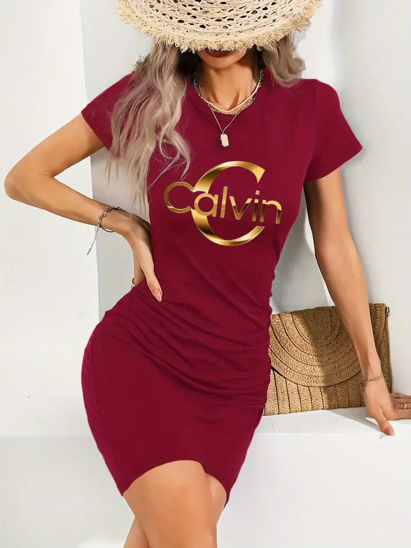 Robe T-shirt rouge élégante pour femme avec impression d'art manches courtes taille XL