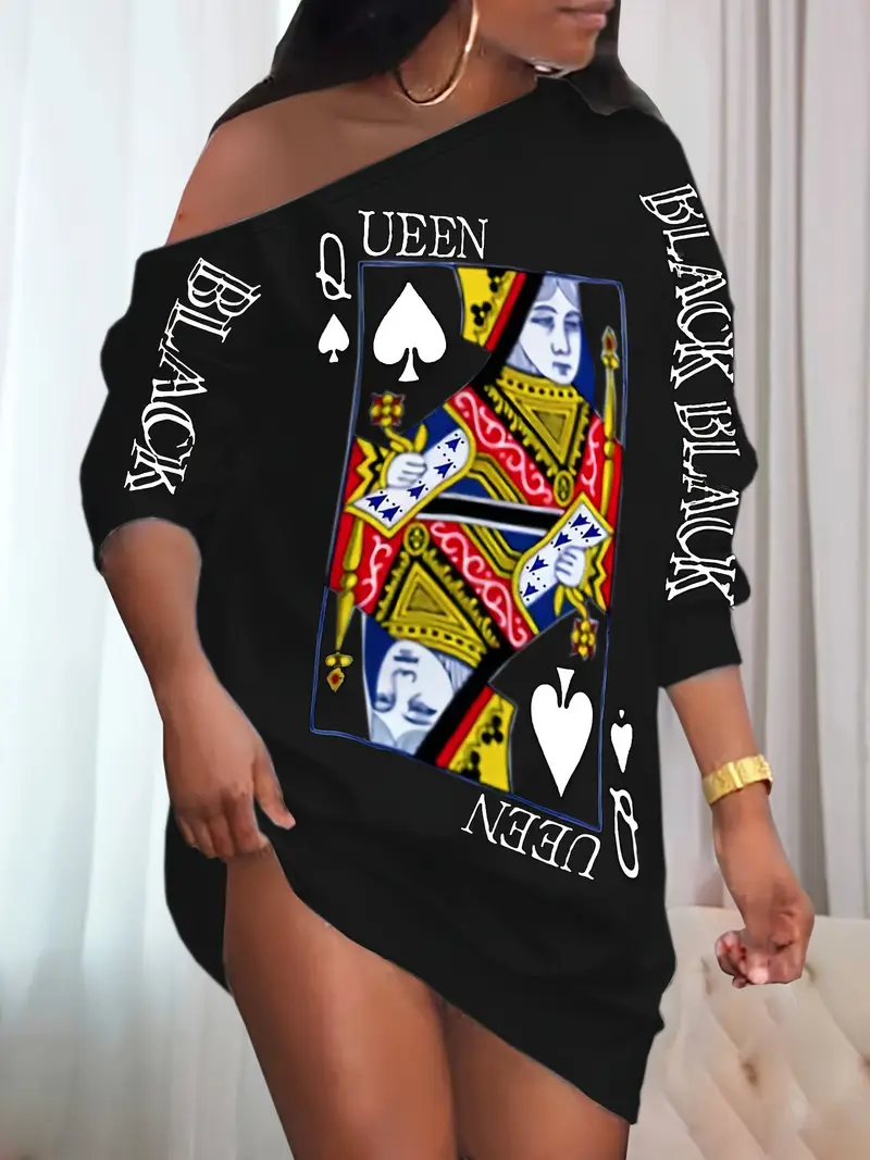 Robe décolletée sexy pour femme avec motif graphique Reine de Trèfle - taille XL