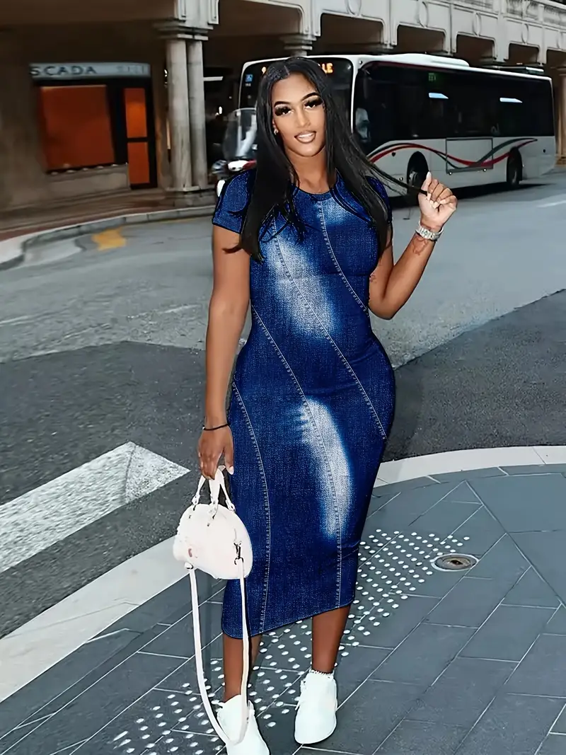 Robe bleue marine longue manches courtes taille M & XXL