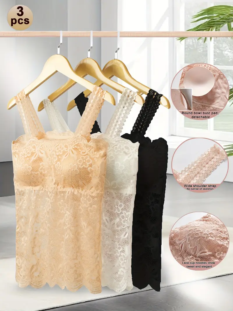Ensemble de 3 débardeurs sexy en dentelle contrastée, dos nu taille XL